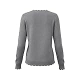 Women's Scalloped Soft Knit Top Crew Neck Long Sleeve Loose Fit Sweater Cute Causal Layering Blouses Fall Winter Gray