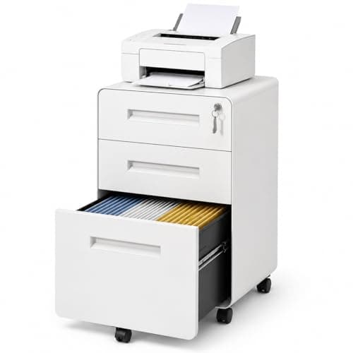 SAWJEC 3 Drawer Mobile File Cabinet with Lock, Rolling Printer Stand Under Desk, Fully Assembled Filing Cabinet fits Legal/Letter Size, White Home Office Storage, 17.7" D x 15.7" W x 22.8" H