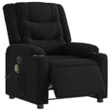 GKHPYURE Electric Massage Recliner Chair with Footrest, Black Fabric Power Reclining Chair 135 Degree, Vibration Massage with 6 Points, Cup Holders and Side Pocket, Wood and Metal Frame