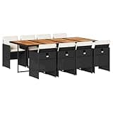 WRJENFSC 8-Seater Garden Dining Set, 9-Piece Patio Furniture Set with 86.6-Inch Rectangular Table and 8 Rattan Chairs, Black and Brown Outdoor Dining Set for Backyard and Deck