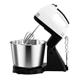 2-in-1 Stand and Hand Mixer with Stainless Steel Bowl, 7 Speed Electric Baking Mixer, Handheld Kitchen Mixer, White and Black, for Whipping, Mixing, Cake, Cream, Dough, with US Cord
