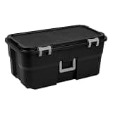 22 Gallon Large Wheeled Footlocker, Heavy Duty Plastic Storage Trunk, Lockable with Wheels and Handle, Black