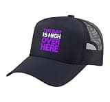 Men Women Purple Bar is High Over Here Purple Graphic Trucker Hat with Adjustable Mesh Back, Navy Blue