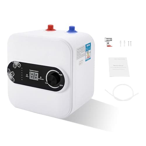 8L Mini-Tank Water Heater, IPx4 Electric Shower Compact Rectangle Vertical Storage, 1500W 110V Stainless Steel White Top Water Inlet Corded Electric for RV Trailer Kitchen Under Sink Counte