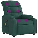 UERNGFTKM Manual Reclining Chair 135 Degree Tilt, Dark Green Fabric Massage Recliner Chair with 6 Massage Points Vibration, Fabric Recliner with Cup Holders and Side Pocket for Living Room