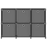 KGHFDVB 6-Cube Display Shelf with 6 Fabric Boxes Gray, 40.6"x11.8"x28.5", Free-Standing Storage Shelf with Steel Frame for Home Organization