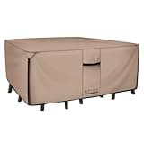 ULTCOVER Rectangular Patio Heavy Duty Table Cover - 600D Tough Canvas Waterproof Outdoor Dining Table and Chairs General Purpose Furniture Cover Size 76L x 54W x 28H inch
