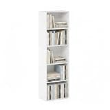 Furinno PASIR Book Shelf, 5-Tier Modern Bookshelf, Open Shelves Bookcase 9 x 12 x 52, Easy Assembly, for Living Room, Bedroom, Home Office, White
