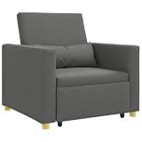 KTPRTOCK 3-in-1 Convertible Single Sofa Bed Dark Grey, Pull Out Sofa Bed for Small Living Room, Convertible Armchair to with Waist Pillow, Fabric Upholstered Steel Frame