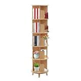 NOEUKDSSO 5 Tier Rotating Bookshelf, Solid Wood Rotating Bookshelf 360° Rotating Floor-Standing Storage Display Rack for Living Room, Office, Bedroom
