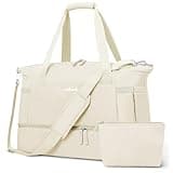 ETRONIK Gym Bag for Women, Personal Item Travel Bag with Shoes Compartment, Weekender Overnight Duffel Bag with Wet Pocket, Carry On Bag for Women, Travel, Gym, Weekend (Beige)