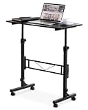 Amztabler Small Standing Desk Adjustable Height, Mobile Stand Up Desk with Wheels, 32 Inch Portable Rolling Desks Conference Room Tablesf for Walking Pad Treadmill Black