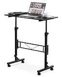Amztabler Small Standing Desk Adjustable Height, Mobile Stand Up Desk with Wheels, 32 Inch Portable Rolling Desks Conference Room Tablesf for Walking Pad Treadmill Black