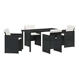 Afuera Living 5-Piece Poly Rattan Patio Dining Set, Black Finish, Tempered Glass Tabletop, Powder-Coated Steel Legs, Foldable Chairs with Weather-Resistant Cushions, Modern Outdoor Furniture for