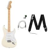 Fender Standard Stratocaster Olympic White with Accessories Pack Bundle - Includes 2-Inch Polyester Strap, 10ft White Instrument Cable, FT-1 Clip-On Tuner