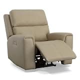 Flexsteel Jarvis Power Recliner Chair with Power Headrest, Zero Gravity Reclining Leather Chair, Top Grain Leather, USB Charging Port, Blue Steel Spring Seat, Parchment Tan