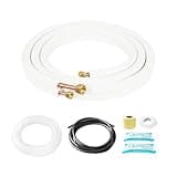 RUNZEG 10FT Mini Split Line Set 1/4" & 3/8" O.D Copper Pipes Tubing with Nuts & Installation Kit, 3/8" White Thickened PE Insulation Coil for Air Conditioning or Heating Pump Equipment & HVAC