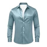 LBOVBE Mens Satin Button Down Shirt Long Sleeve Collared Slim Fit Dress Shirts Fall Winter Party Business Wear with Pocket Mint Green