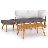 TUERYAFEK Solid Acacia Wood Patio Lounge Set with Cushions, Wooden Garden Lounge Set for Outdoor Relaxation