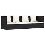 KMUNGDWG Poly Rattan Patio Bed with Seat Cushion and Pillows, Adjustable Sun Lounger with 7 Positions, Black Powder-Coated Steel Frame, PE Rattan Outdoor Daybed for Garden Poolside