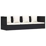 KMUNGDWG Poly Rattan Patio Bed with Seat Cushion and Pillows, Adjustable Sun Lounger with 7 Positions, Black Powder-Coated Steel Frame, PE Rattan Outdoor Daybed for Garden Poolside