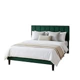 Bellogoo Modern Full Size Bed Frame, Upholstered Velvet Platform Bed with Headboard, Sturdy Wood Slat Support, No Box Spring Needed, Dark Green