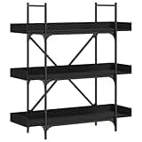 KGHFDVB 3-Tier Black Bookcase 42.7 Inch Engineered Wood with Metal Frame, Industrial Style Shelving Unit for Books and Decor