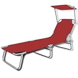 KMUNGDWG Folding Sun Lounger with Adjustable Canopy, Powder-Coated Steel Frame, Red Outdoor Folding Lounger, 242.5 lb Max Load