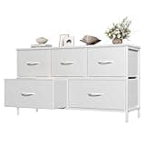 OLIXIS Dresser for Bedroom with 5 Drawers, Wide Chest of Drawers, Fabric Bedroom Dresser with Drawer Organizers, Storage Organizer Unit with Fabric Bins for Closet, Living Room, Hallway,White