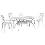 KGHFDVB 5 Piece Patio Dining Set White Cast Aluminum, Outdoor Garden Table with Umbrella Hole and 4 Chairs with High Backrest and Curved Armrests