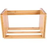 PLAFOPE Wood CD Organizer Storage Rack Adjustable 32-60cm Desktop Storage Organizer for Records and Craft Supplies Space Saving Khaki Wood for Home Office