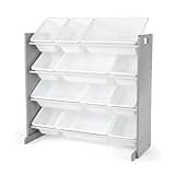 Humble Crew Toy Storage Organizer with 12 Removable Storage Bins for Kids Playroom, 4-Tier Toddler Toy Organization, Grey/White