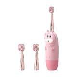 FAVOMOTO Electric Toothbrush Set 4pcs Sonic Vibrations Soft Brush Heads Pink Deer Handle Battery-Free and Oral Care