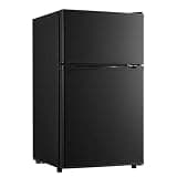 3.2 Cu.Ft Energy Efficient Fridge with Freezer, Adjustable Temp, 2 Door, Quiet Operation for Home/Office/Dorm, Black