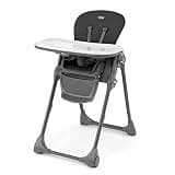 Chicco Polly Space-Saving Foldable High Chair with Easy-Clean Seat Pad, High Chair for Babies and Toddlers with Multi-Position Recline and Height Adjustment, for Children up to 40 lbs., Black/Black