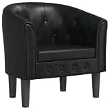 KTPRTOCK Modern Button Accent Tub Chair with Black Faux Leather, Sturdy Plywood and Pinewood Frame, Thickly Padded Seat and Armrests for Living Room Bedroom Office