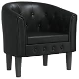 KTPRTOCK Modern Button Accent Tub Chair with Black Faux Leather, Sturdy Plywood and Pinewood Frame, Thickly Padded Seat and Armrests for Living Room Bedroom Office
