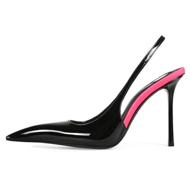 Aorikro Slingback Heels for Women Pointed Close Toe Two Tone Stiletto High Heels Backless Patent Leather Elastic Strap Heeled Sandals Dress Pumps Black