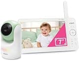 VTech Baby Monitor No WiFi, 7" IPS Screen, 5000mAh 12Hr Battery, 360° Pan Tilt Zoom, Night Vision, Multi-Color Night Light, 2-Way Talk| Advanced Max Green