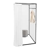 Portable Fitting Room, Freestanding Clothing Store Fitting Room with Thick Linen Curtain, Removable Dressing Room 39.37x39.37x78.74in Built-in Clothes Hanger for 3-4 People(White,Style2)