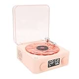 GOTOTOP Turntable Speaker, ABS Record Player Speaker with 1500mAh Battery, 4 Playback Modes, Small Memory Card Support, Portable Retro Stereo for Home Desk Travel (Pink)