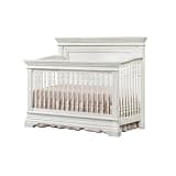 Pemberly Row Traditional Wood Convertible Crib, Brushed White Finish, Solid Hardwood Construction, 50" H x 60.47" W x 31.81" D, 3 Heights Adjustable Steel Mattress Support, Classic Nursery Baby Room