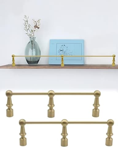 Elitix Anti-Fall Brass Shelf Rail/Shelves Guardrail Bars, Kitchen Bracket Tube Barrier Up to 78 Inch, Brass Gallery Brackets Decorative(2 Pack,54in/137.1cm)