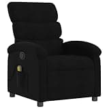 GKHPYURE Manual Recliner Chair with Footrest, Black Fabric Massage Recliner Chair with 6 Massage Points, Side Pocket, 135-Degree Tilt, Wood and Metal Frame