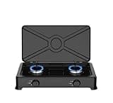 Gas Cooktop, 2 Burners Built-In Stove Top with Tempered Glass Panel, Rotary Knobs with OFF/ON Markings, LPG/NG Convertible, Easy to Clean, Black