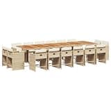 PHGTYUK 17 Piece Patio Dining Set with Beige Poly Rattan Chairs, Acacia Wood Table, and Thick Cushions for Outdoor Garden