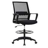 BestOffice Drafting Chair Tall Office Chair Adjustable Swivel Rolling Mesh Height with Lumbar Support Arms Footrest Mid Back for Adults Standing Desk Drafting Stool(Black)