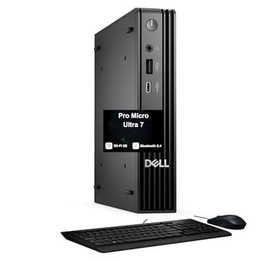 Dell Pro Micro QCM1250 (Next Gen OptiPlex) AI Business Desktop (Intel Ultra 7 265T vPro, 16GB DDR5, 4TBPCIe SSD, Intel Graphics, WiFi 6E, Bluetooth 5.4, RJ-45, 1 Display Port, HDMI, Win 11 Pro)