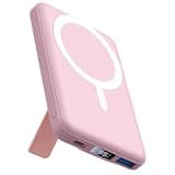 AOGUERBE for MagSafe Portable Charger, 10000mAh Magnetic Power Bank 22.5W Fast Charging, Mini Battery Pack Wireless with LED Display&Foldable Stand for iPhone 17/16/15/14/13/12 Series (Rose Pink)