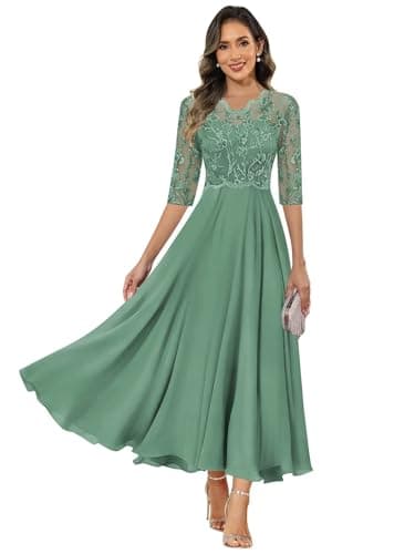 TXDBB Eucalyptus Modest Mother of the Bride Dresses A-Line Tea Length Plus Size Grandmother of Bride Dress 24W